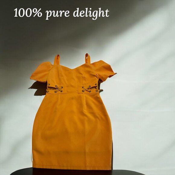Bold Orange  Cold Shoulder Mini Dress Tagged M Fits Like a Small Lined - Picture 1 of 6